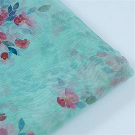 Sea Green Colour Organza Digital Printed Fabric - Elegant Viscose ...