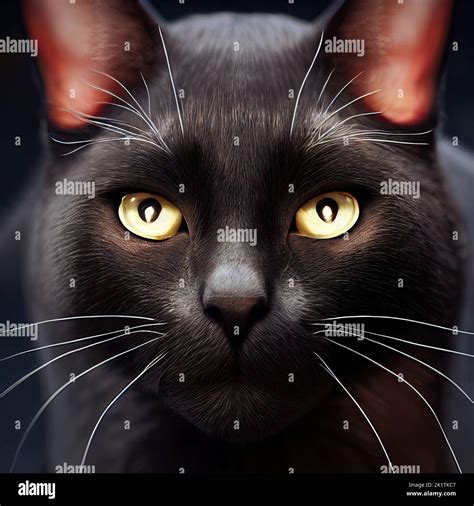 A close-up of a black cat's eyes on a black background. Halloween and ...