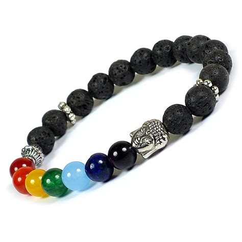 Buy Reiki Crystal Products 7 Chakra with Lava Bracelet Buddha Head ...