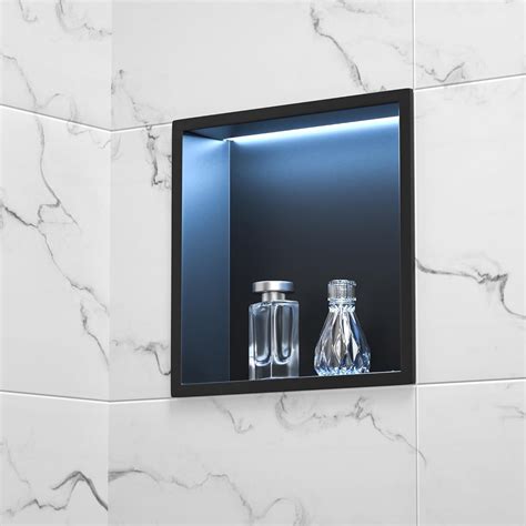 Bernkot Stainless Steel LED Shower Niche 12" X 12" Matte Black with RGB ...