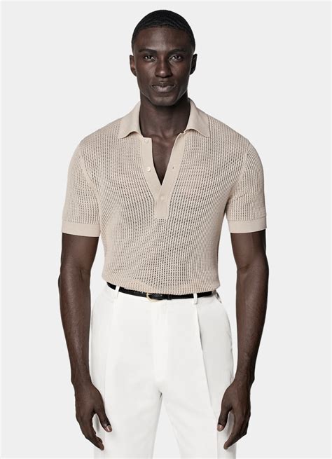 Sand Crochet Polo in Cotton Silk | SUITSUPPLY