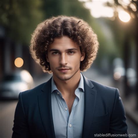 Curly-Haired Man with Middle Part | Stable Diffusion Online