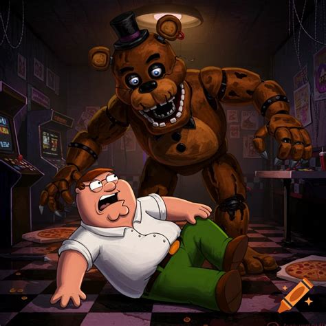 Peter Griffin from Family Guy lies terrified on the floor while Freddy ...