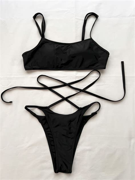 Sexy Black Lace Up two piece Swimsuit - 2pc bikini, Women's Fashion ...