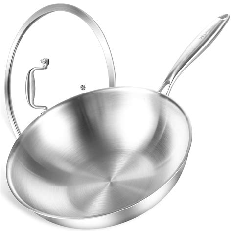 Amazon.com: DELARLO Woks & Stir-Fry Pans, 13 in Stainless Steel Pan ...