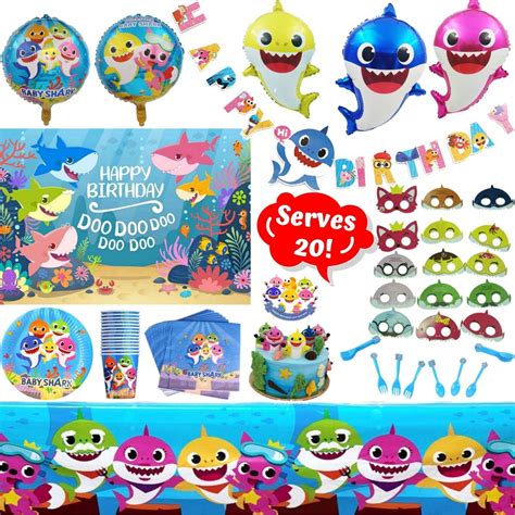 Baby Shark Birthday Decorations Kit - 124 Piece Shark Themed Birthday ...