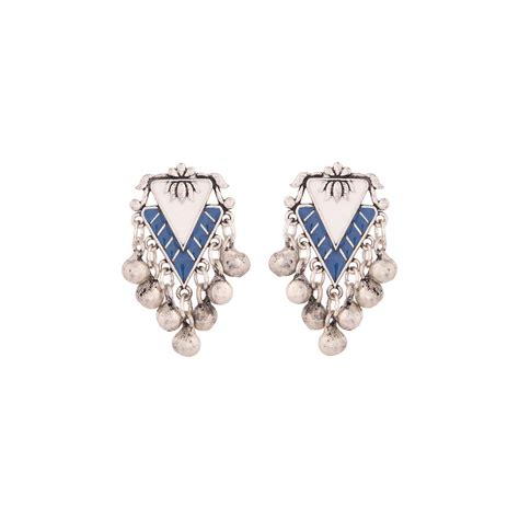 Voylla Silver-Plated Blue Contemporary Oxidised Drop Earrings : Amazon ...