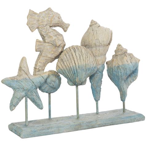 13.75" Light Blue Polystone Ombre Shell & Seahorse Textured Sculpture ...
