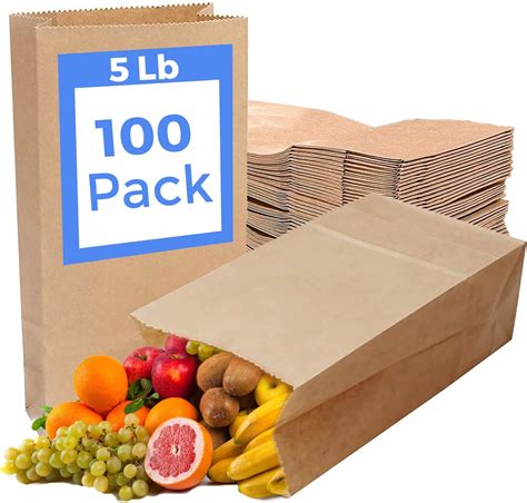 Amazon.com: 5lb Brown Paper Lunch Bags 100 Count - Large Brown Paper ...