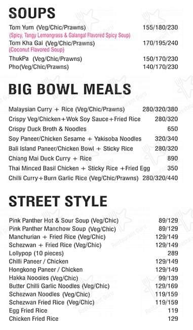 Menu at Pink Panther, Mumbai