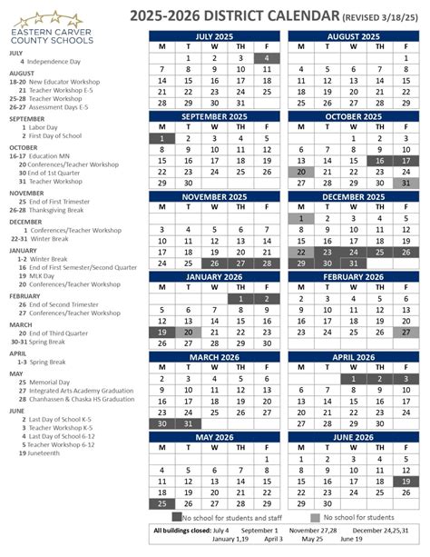 Eastern Carver County Schools Calendar 25-26 Revised [PDF] - EduCounty