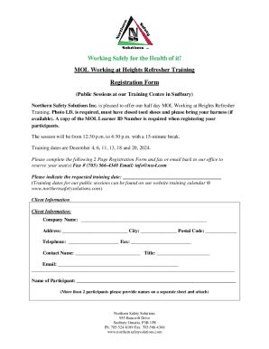 Fillable Online Mol Working at Heights Refresher Training Fax Email ...