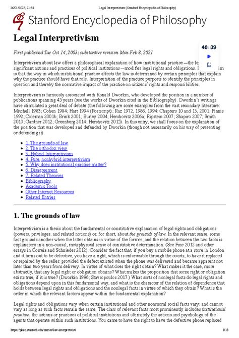 Legal Interpretivism (Stanford Encyclopedia of Philosophy) - Stanford ...