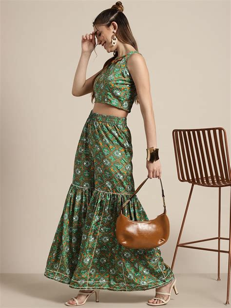 Buy Women Green Patola Sharara Pants Online at Sassafras