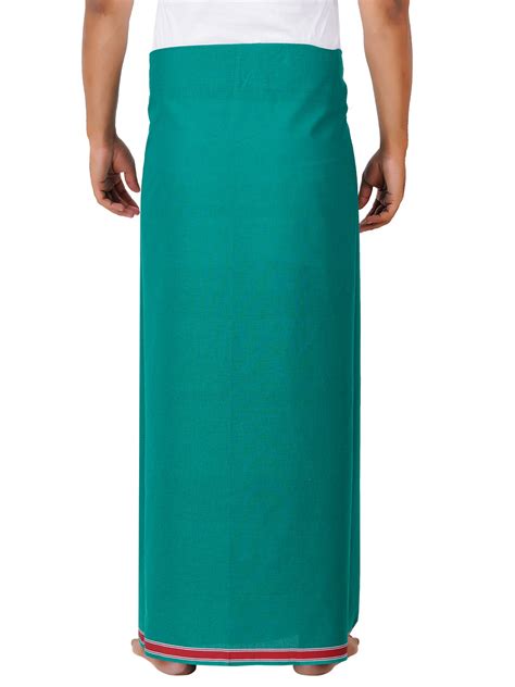 Mens Green Lungi with Fancy Border Charming Colour 2-Back view