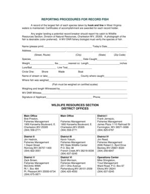 Fillable Online wvdnr Reporting procedures for record fish - West ...