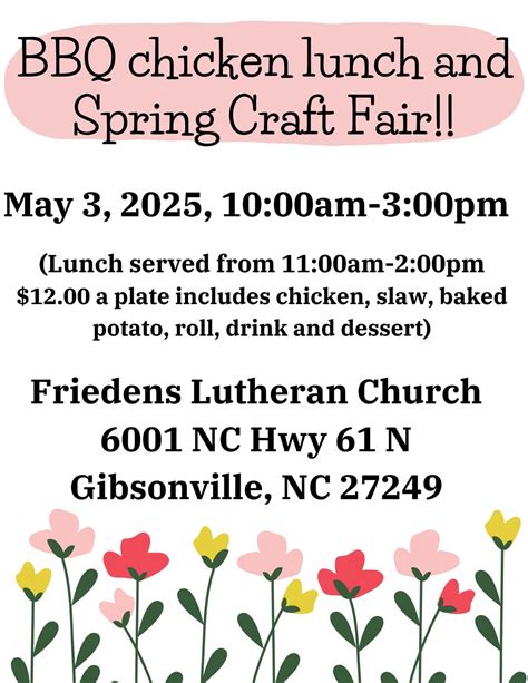 Barbecue Chicken Lunch and Spring Craft Fair, Friedens Lutheran Church ...