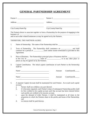 General Partnership Agreement - Blank Fillable Template | Fill Out ...