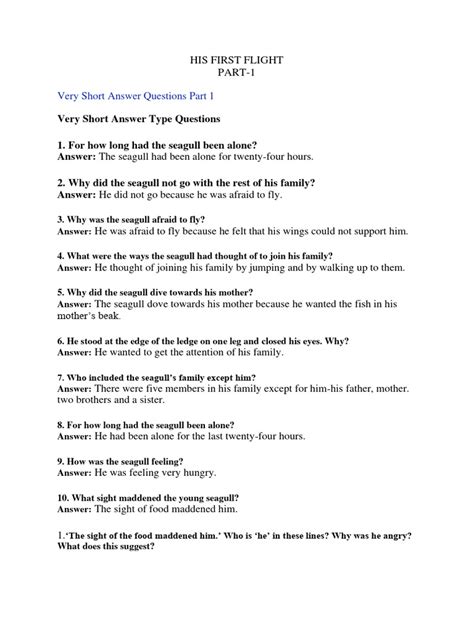 Image result for His First Flight Question Answers PDF