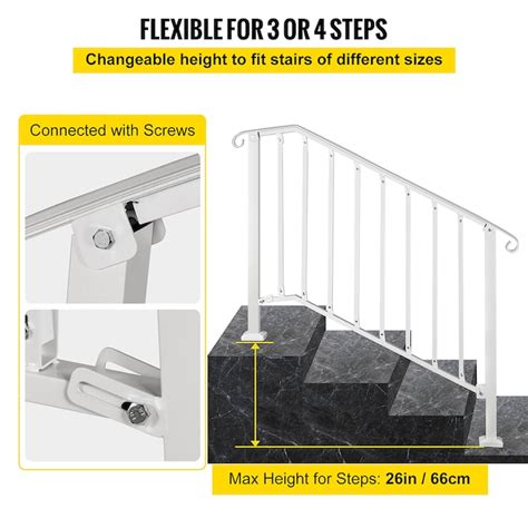 VEVOR Handrails Stair Railing 4-Feet x 38-Inches White Steel Deck Stair ...