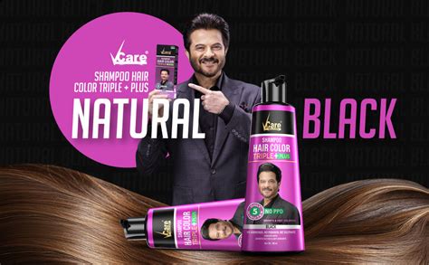 Buy Vcare Triple Plus Hair Color Shampoo Black, 180ml | 19 Minutes ...
