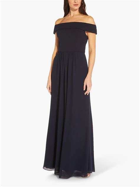 Adrianna Papell Chiffon Crepe Bardot Maxi Dress, Midnight
