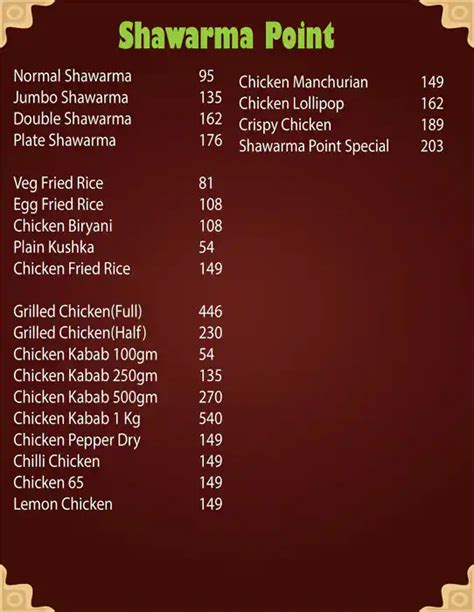 Menu at Shawarma Point, Bengaluru