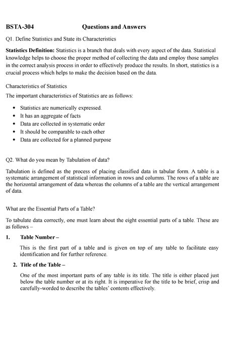 Define Statistics and State its Characteristics-1 - BSTA-304 Questions ...