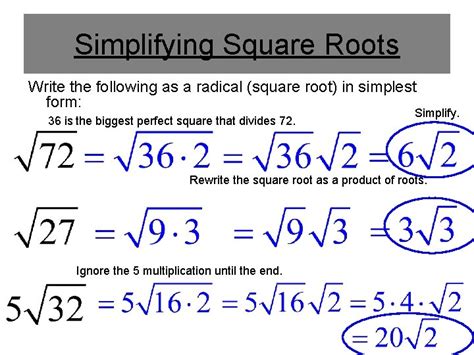 Simplifying Square Root Expressions Numbers with a Root