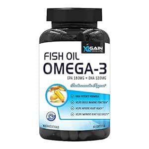 XLGain Professional Nutrition Fish Oil Omega 3 1000 mg Capsules EPA 180 ...
