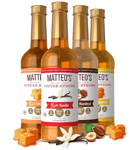 Amazon.com: Matteo's Barista Style Sugar-Free Coffee Syrup, 4 Flavour ...