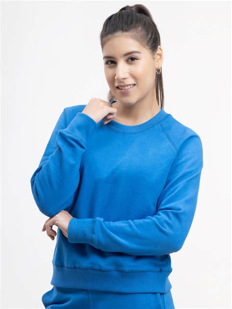 Buy Royal Blue Cotton Roundneck Sweatshirt Online | FableStreet