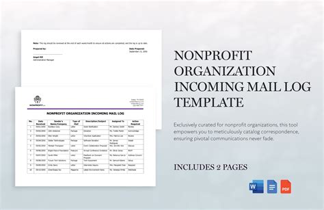 Nonprofit Organization Incoming Mail Log Template in Word, PDF, Google ...