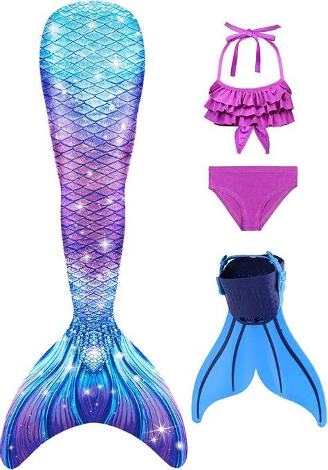 Buy Mermaid Tails with Mono Fin Sparkle Mermaid Swimsuit for Kids Girls ...