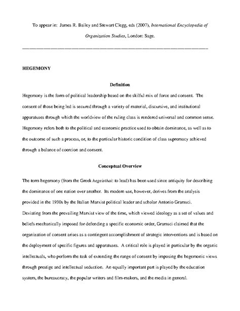 Hegemony - To appear in: James R. Bailey and Stewart Clegg, eds (2007 ...