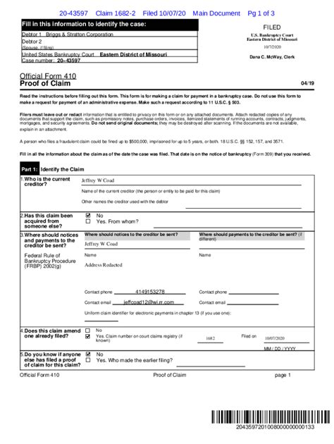 Fillable Online Official Form 410 Proof of Claim 04/19 - KCC Client ...