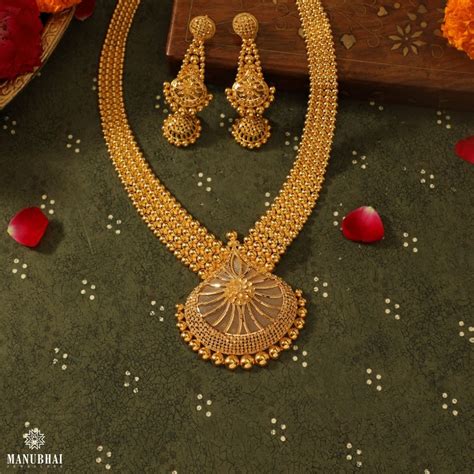 Buy Broad Gold Moti chain Detailed Necklace Set Online | Broad Gold ...