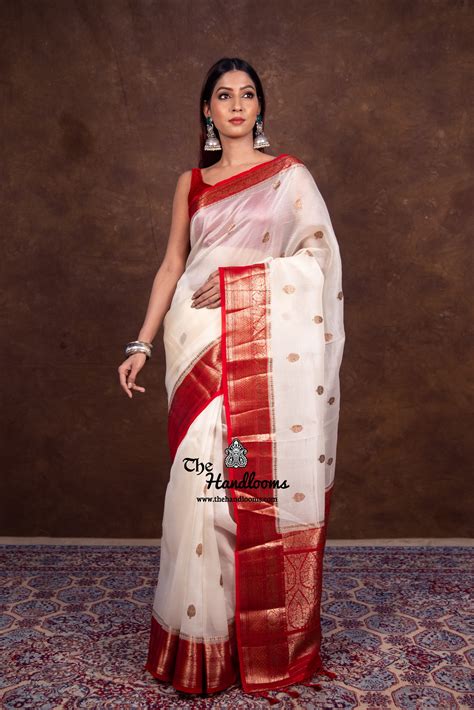 Off-white Pure Kora Handloom Banarasi Saree | The Handlooms