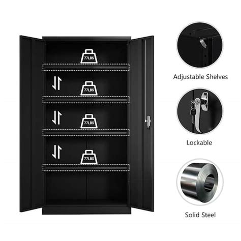 Buy 72 in. Tall Black Metal Storage Cabinet with 2-Doors and 4-Shelves ...