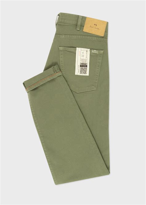 Men's Tapered-Fit Khaki Green Garment-Dyed Jeans