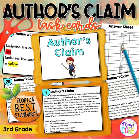 Author's Claim Task Cards - 3rd Grade - FL BEST | MagiCore