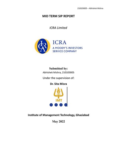 Abhishek Mishra 210103005 Midterm - MID TERM SIP REPORT ICRA Limited ...