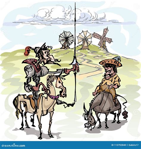 Don Quixote with His Servant, Sancho Panza Contemplating the Windmills ...
