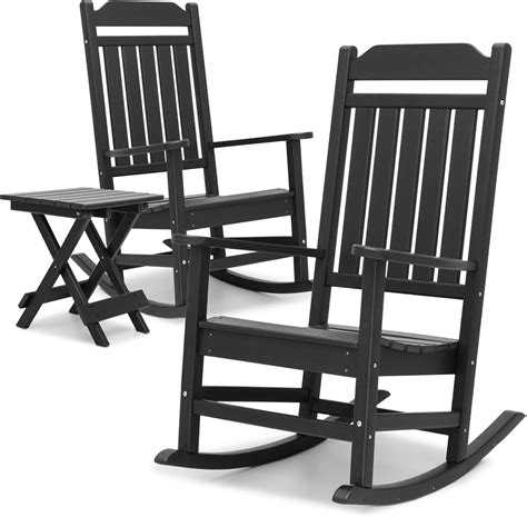 Amazon.com : MoNiBloom Black Adirondack Rocking Chair Set w/Folding ...