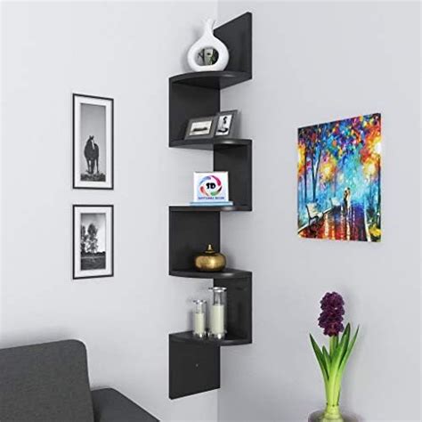 Santosha Decor Black Engineered Wood Zigzag Corner Wall Mount Shelf ...