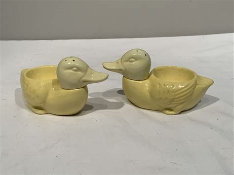 2 Yellow Vintage Duck Egg Cups With Salt Shaker Heads, Breakfast Table ...