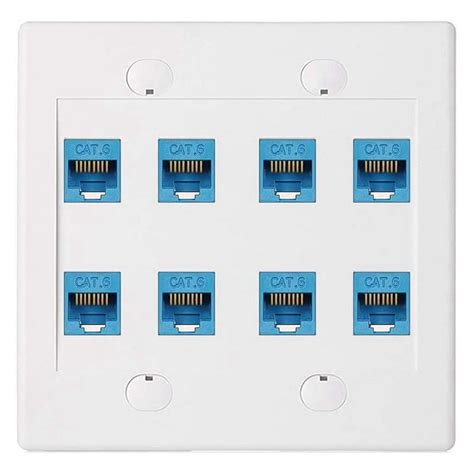 Ethernet Wall Plate 8 Port - Double Gang Cat6 RJ45 Jack Network Cable ...