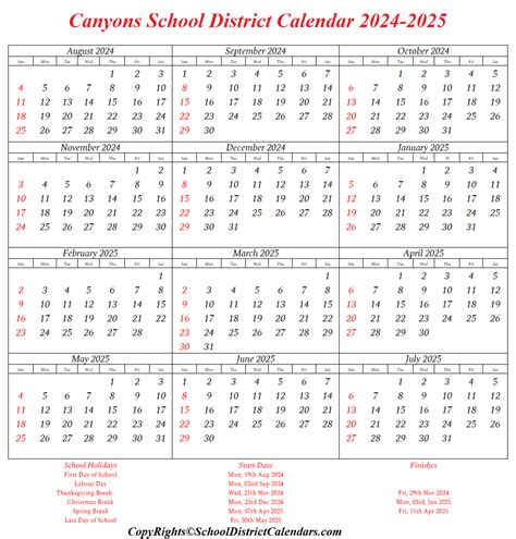Canyons School District Calendar 2024-2025 With Holidays