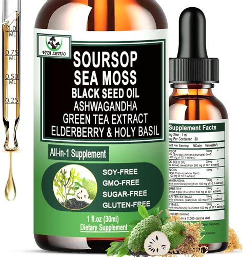 Soursop 10000mg, Soursop Bitters Liquid with Sea Moss Black Seed Oil ...