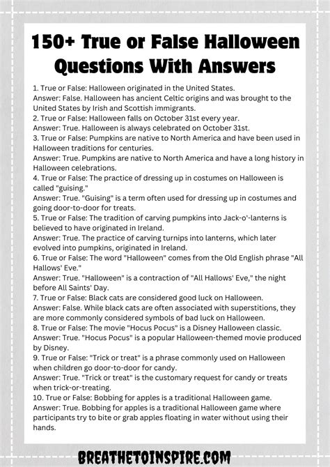 125 True Or False Halloween Questions (2023 Edition) - Breathe To Inspire